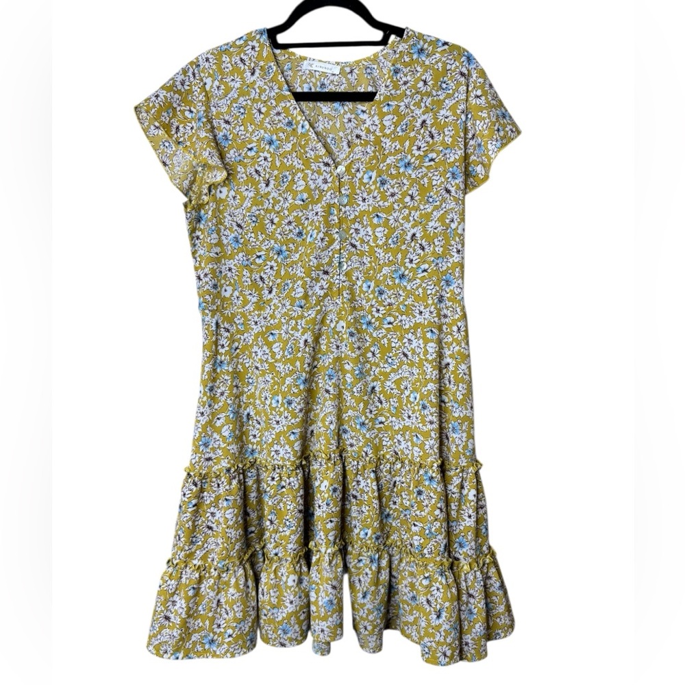 Kirundo daisy print short sleeve scoop neck mini dress